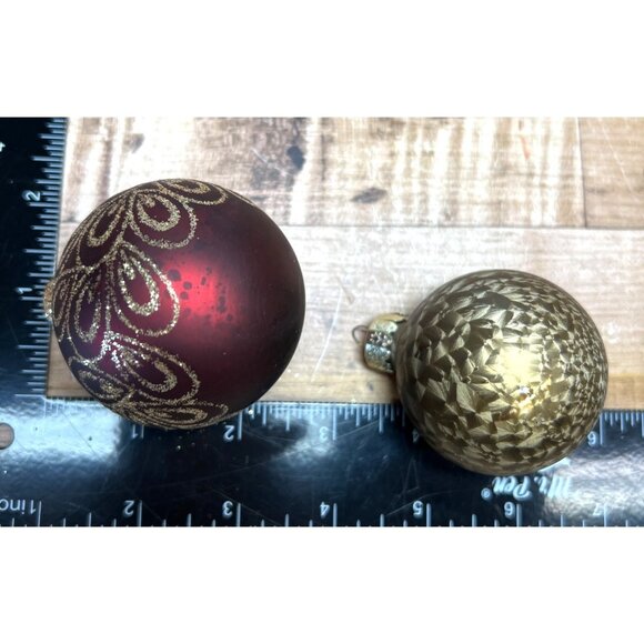 Vintage Red & Gold Glass Christmas Ornaments With Glitter Details - Picture 3 of 3